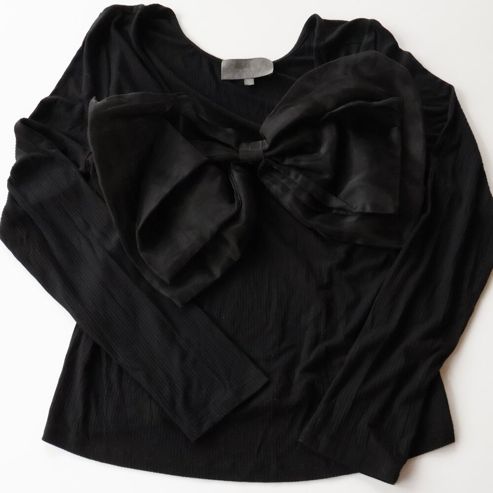Anthropologie Sunday in Brooklyn Women's Bow Top Knit Black Size XL Holiday